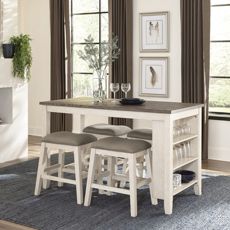 Antique Multifunctional Counter Height Set With Table And Four Stools, Ideal For Dining Nook And Space - Saving Decor, Gray