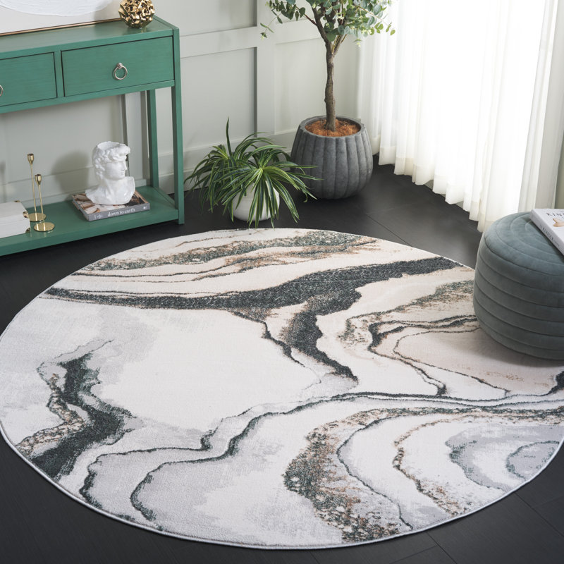 Joonyoung 100 Performance Abstract Rug, Round 6'7"