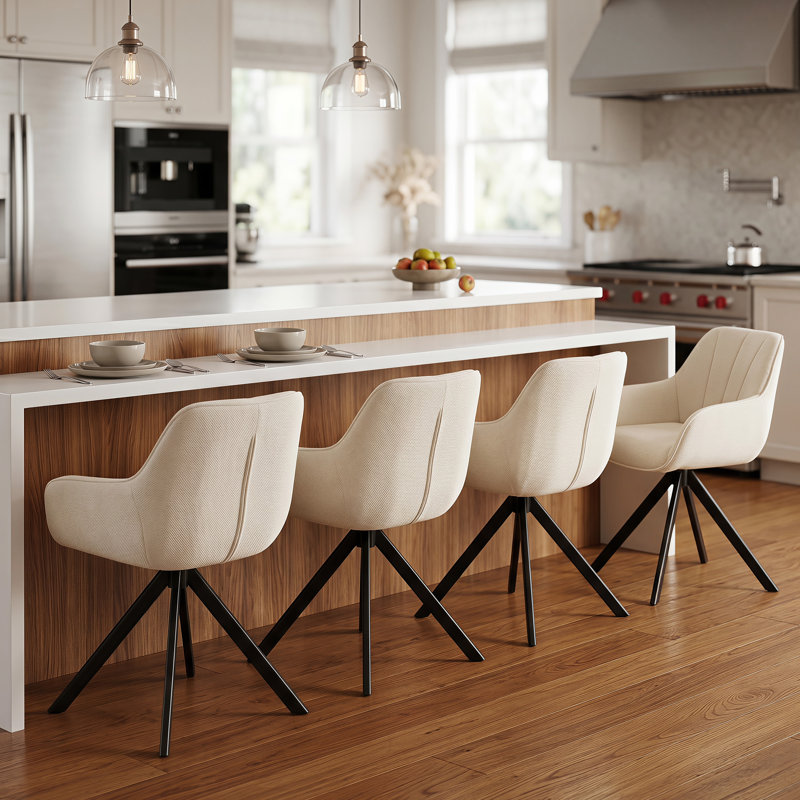 Set of 4 Upholstered Dining Chairs, Soft Fabric Seat with Sturdy Metal Legs, Modern Kitchen & Living, Beige
