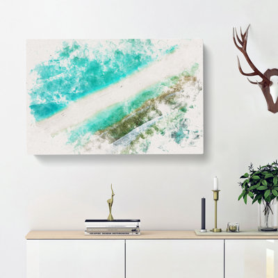Layers Of Beach In The Maldives Watercolour - Wrapped Canvas Print