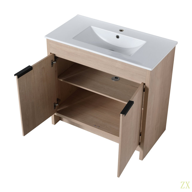 Meuble-lavabo autoportant de 36 pouces avec lavabo en céramique et 2 portes d'armoire à fermeture en douceur, 36"