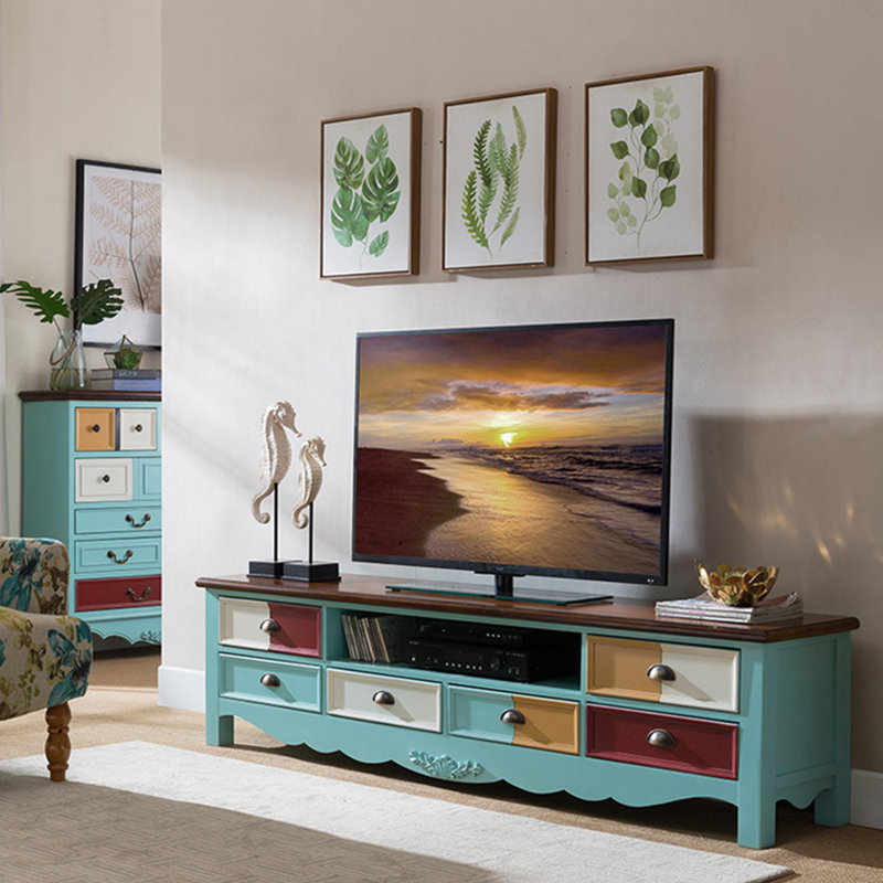 Meuble télé en laque américaine de style rétro coloré