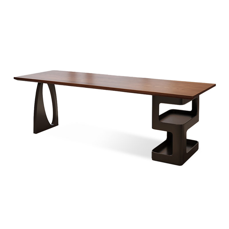 Noyer clair + bureau rectangulaire en bois massif noir et fer, H 29,53 po x l 78,74 po x P 23,62 po