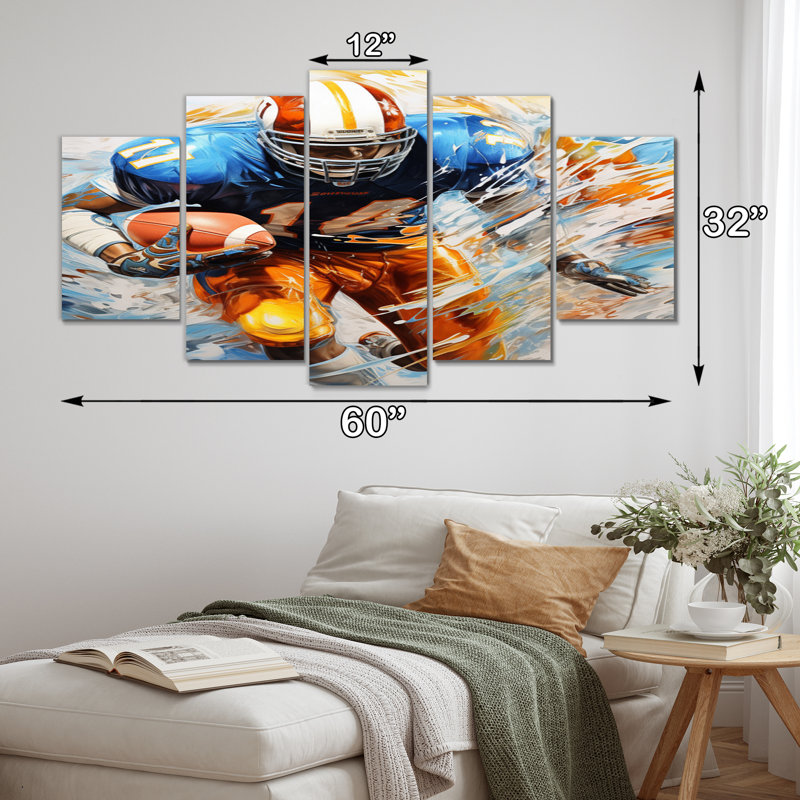 Football Rhythmic Momentum I - Sports Canvas Art Print - 5 Panels