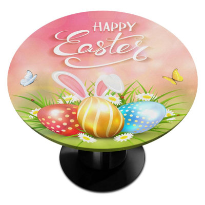 Round Tablecloth With Elastic, Easter Rabbit And Egg Design, 40"-44" Table Cover For Kitchen, Patio, Party, And Outdoor Use