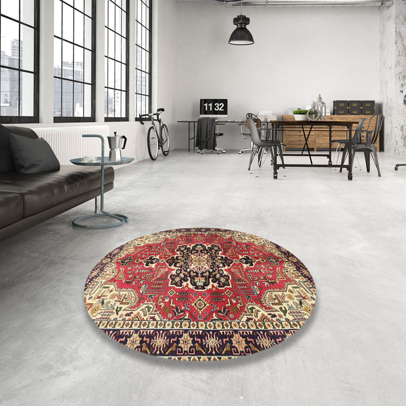 Tapis traditionnel mehroon/noir/crème, Rond 4 pi