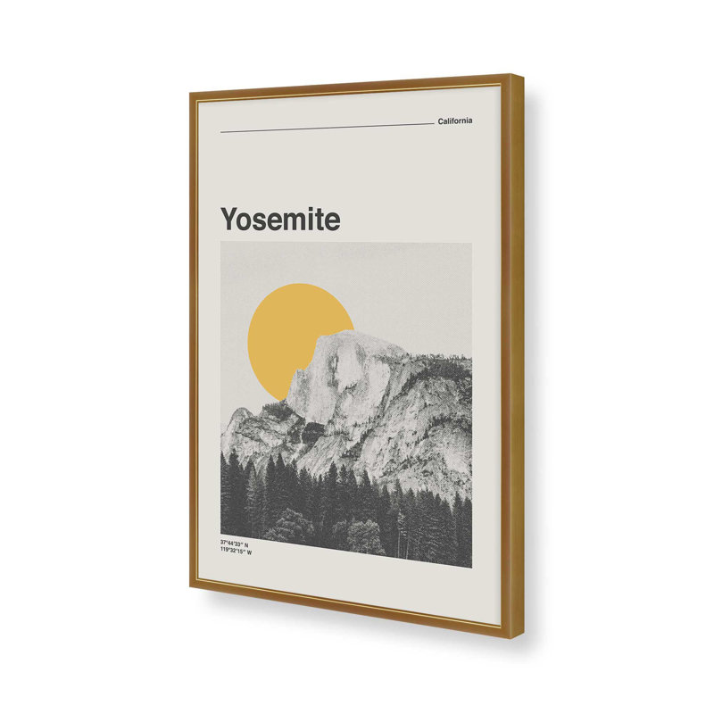 Affiche rétro de voyage «Yosemite» par Cocoon Design, reproduction d'art, H 18 po x l 12 po, Doré