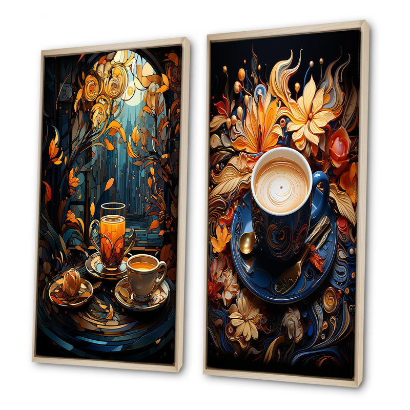 Cubic Coffee Infusions - Ensemble de 2 impressions sur toile café et thé, H 28 po x l 25 po, Cadre flottant brun