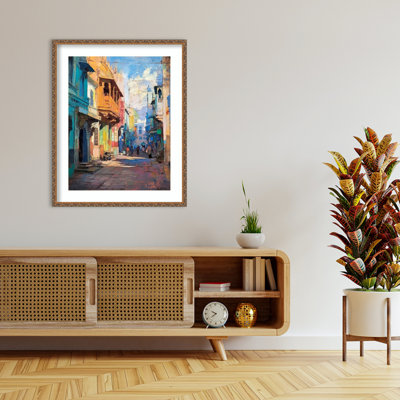 «The City Street» par Weirton, impression sur bois encadrée