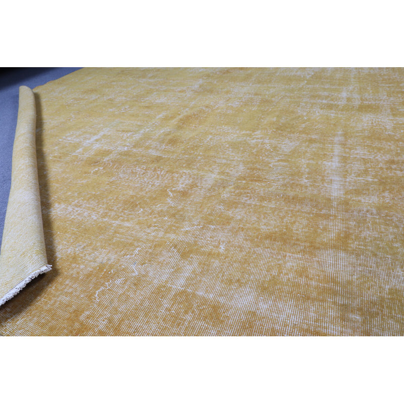 Tapis turc Anatolian surdimensionné de couleur jaune rétro pour une élégante salle à manger