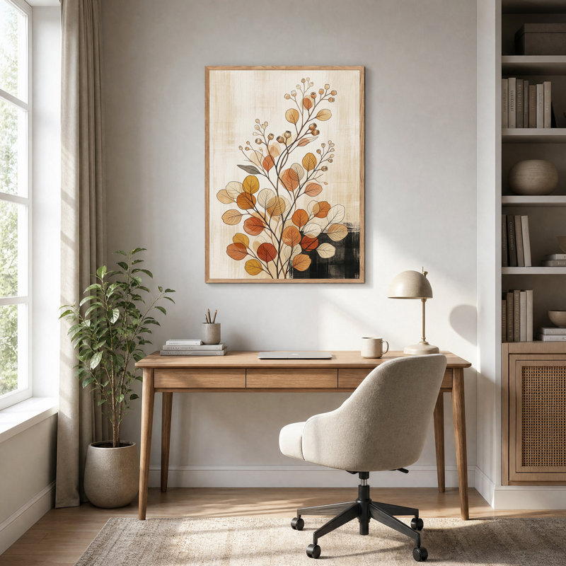 Tableau sur toile représentant des branches et des gousses botaniques aux tons naturels, H 36 po x l 24 po