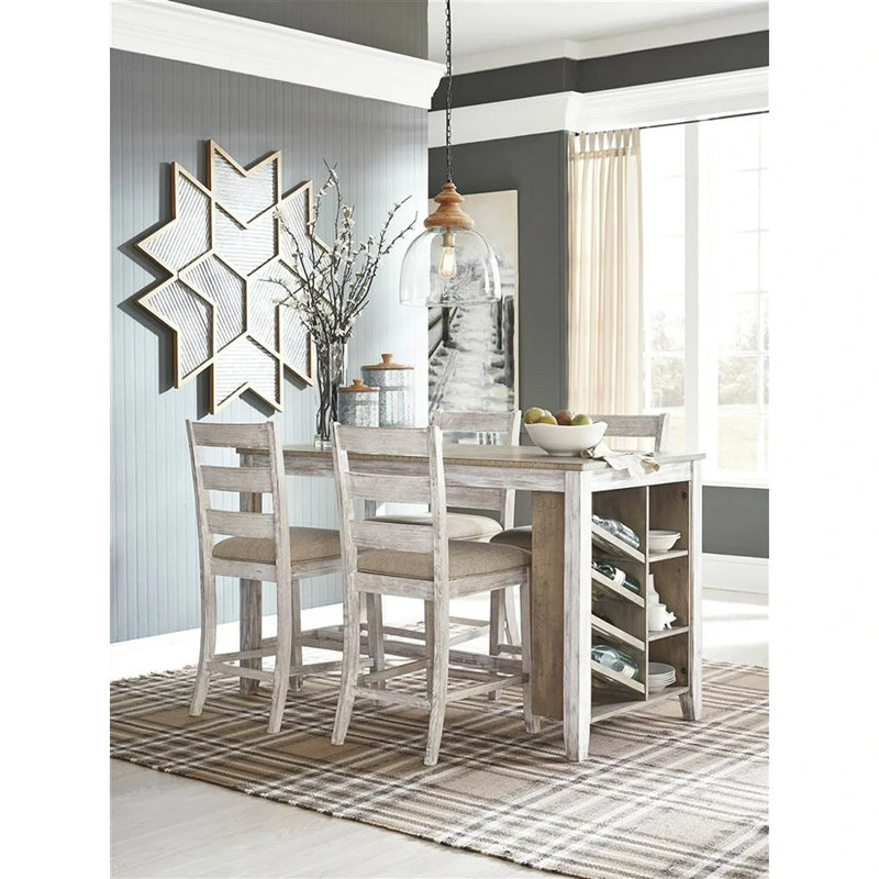 Cottage Charm Grayish White Wood Counter Table with Wine Rack