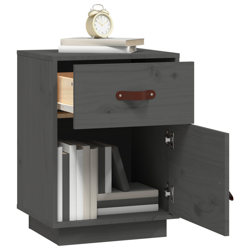 40cm W Solid Wood Bedside Table, Grey