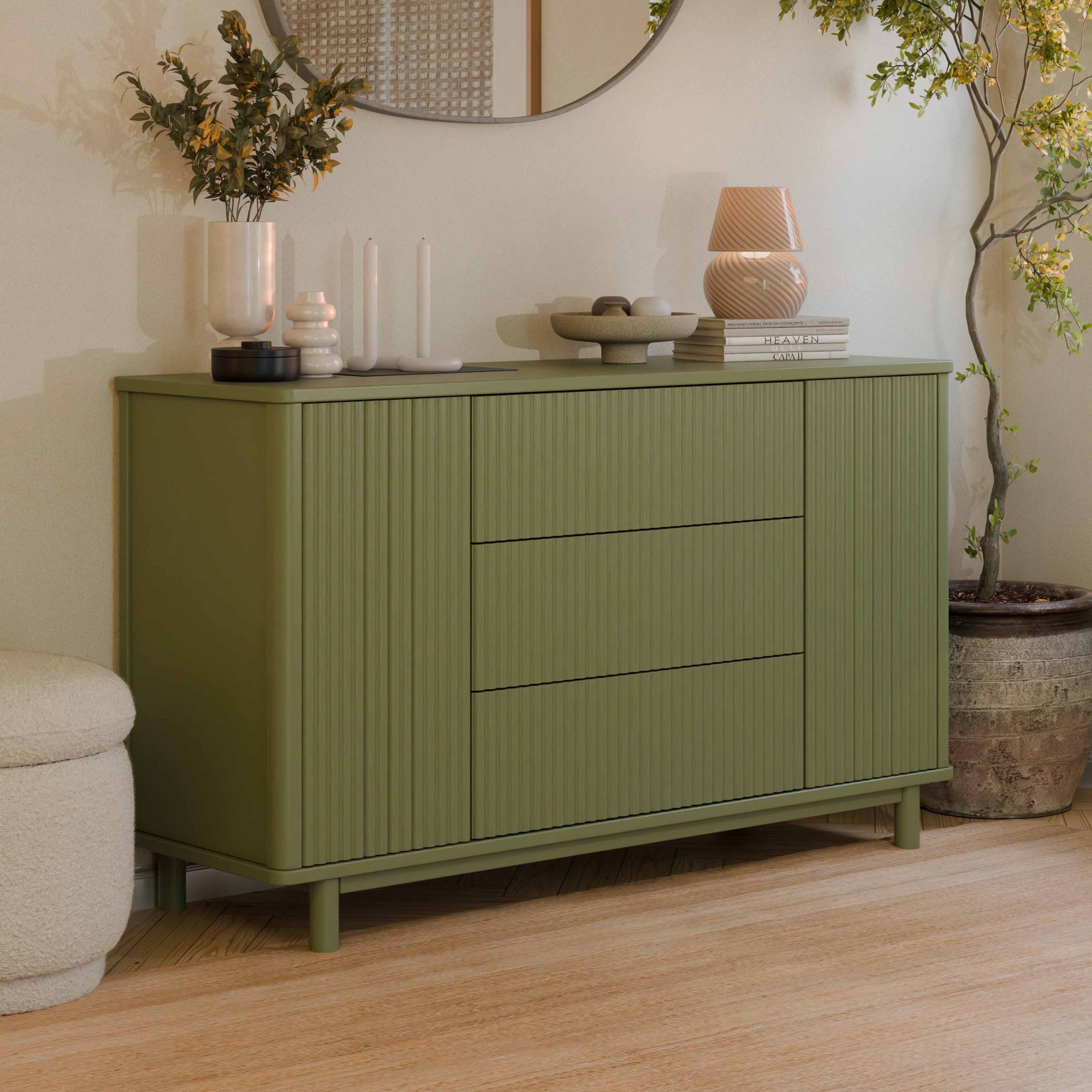 Pogo Tambour Assembled Dresser, Olive