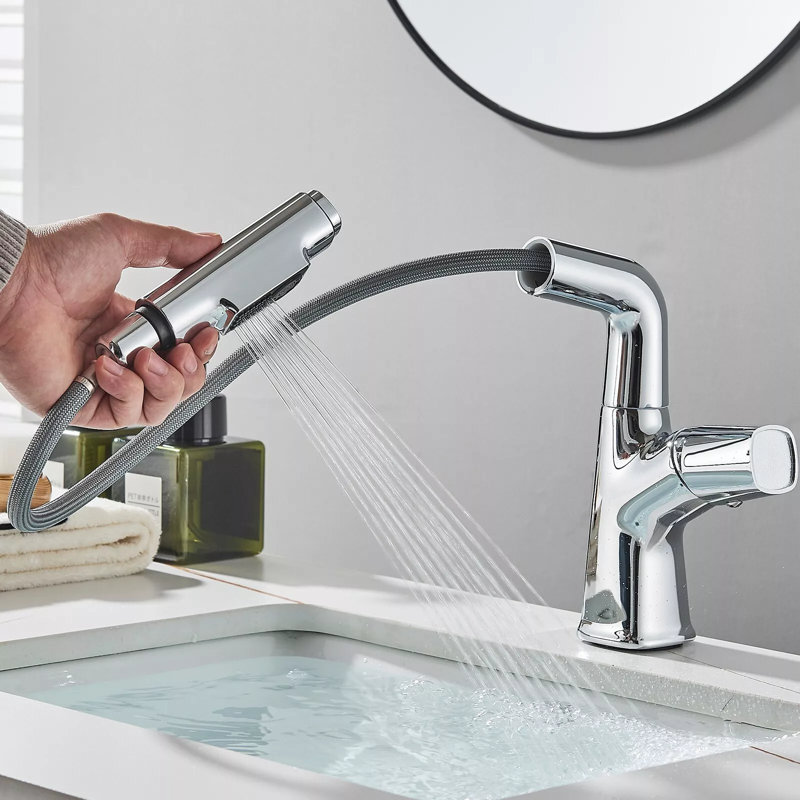 Robinet de salle de bain monocommande à fixation sur le comptoir, Chrome