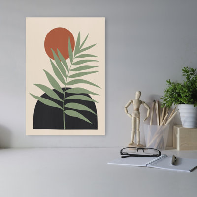Terre cuite soleil feuille de palmier abstraite minimaliste moderne palmier Nature Tropical, impression d'art mural