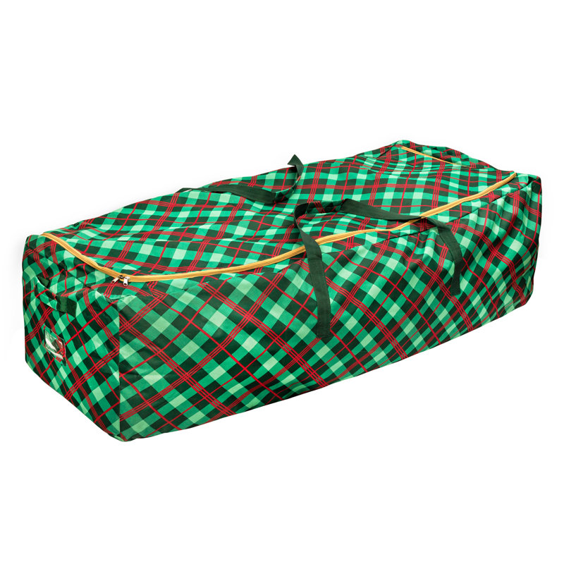 Extra Large Green and Red Plaid Rolling Christmas Tree Storage Bag
