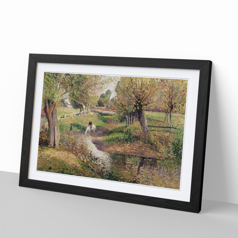 The Watering Place by Camille Pissarro - Picture Frame Painting, 48cm H x 65cm W x 2cm D, Black