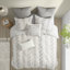 Housse de couette 100% coton pour lit double / grand lit avec rayures grises, revers, 2 taies décoratives, lavable et fermeture à boutons, 4 attaches intérieures, réversible, lavage en machine,,, -,