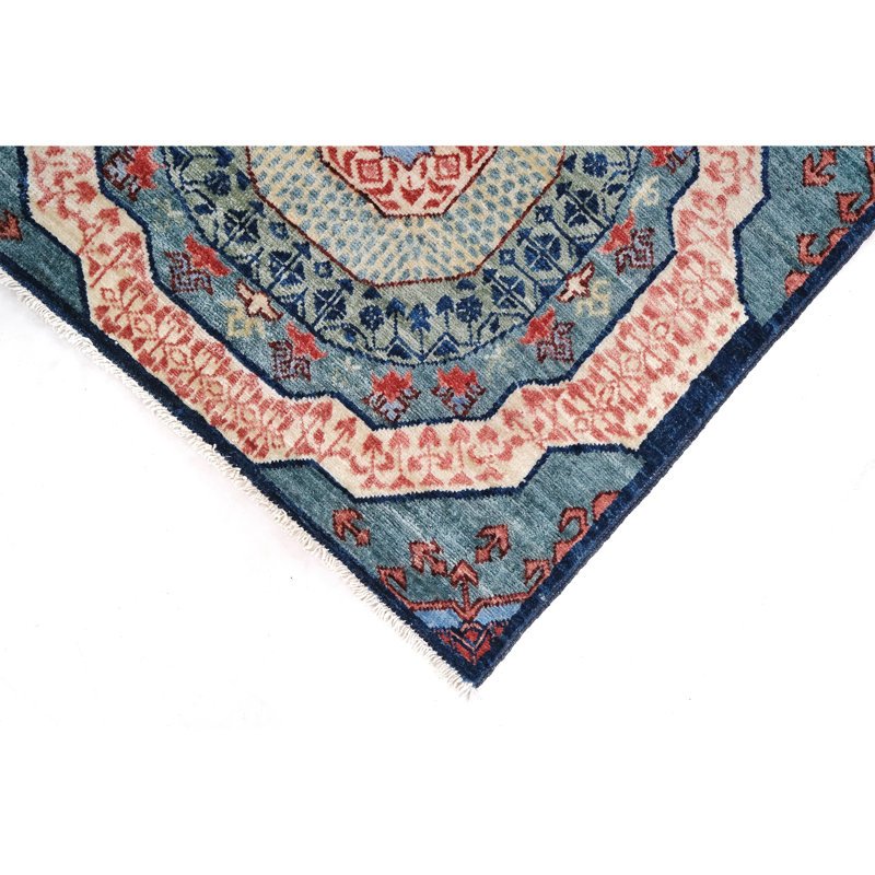 Tapis bleu marine noué à la main, Tapis de couloir 2 pi 7 po x 19 pi 11 po