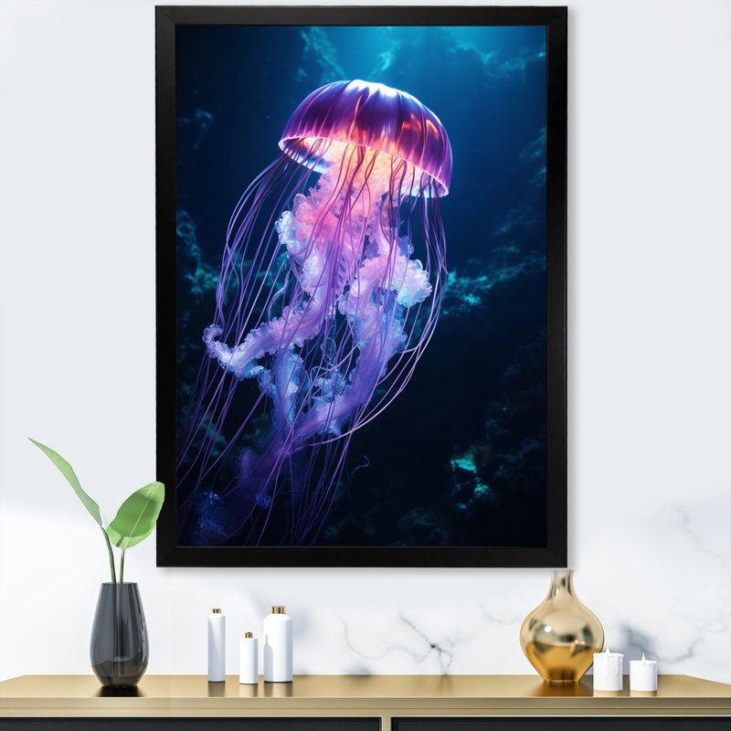 Vannatter Ethereal Glow Jellyfish I - Imprimé, H 32 po x l 24 po x P 1 po, Cadre photo noir