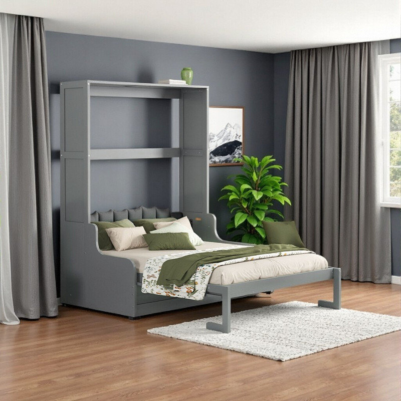 Queen Size Murphy Bed Wall Bed with Sofa - Space Saving Wall Bed with Cushion, Gray