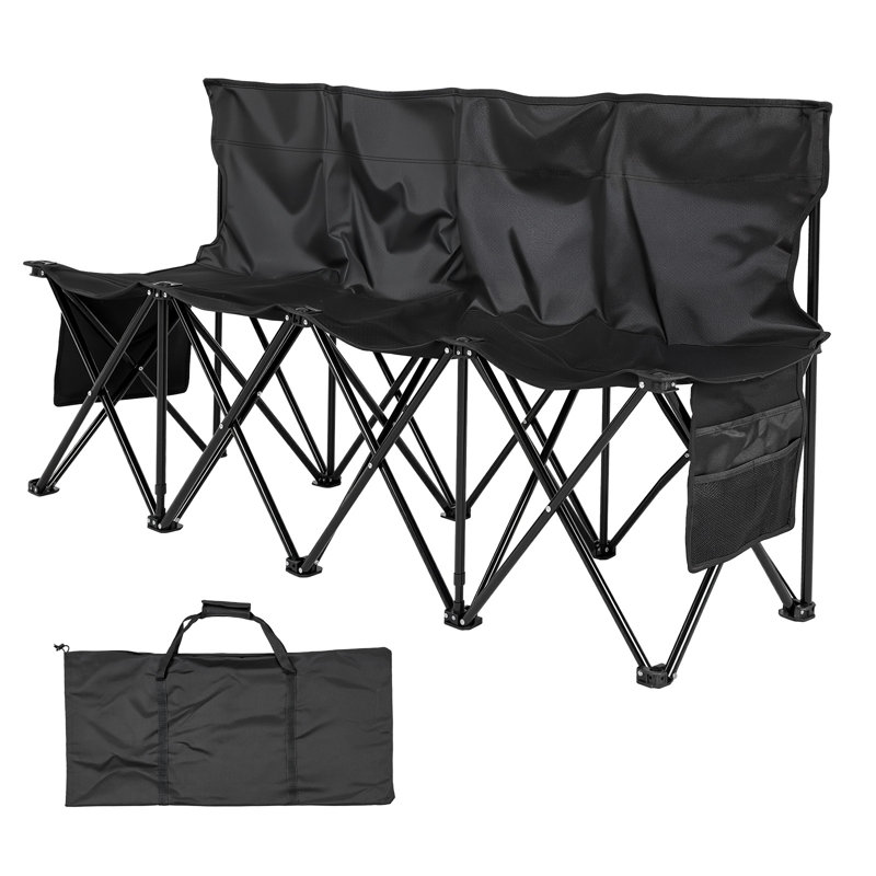 Folding Chair Sports 4 Seat Sideline Team Bench with Sidebag & Carry Bag