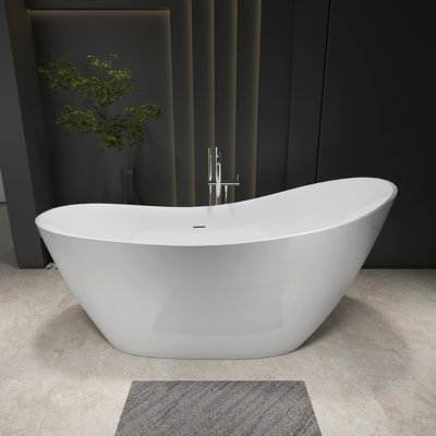 55" x 28" Freestanding Soaking Acrylic Single Slipper Free Standing Bathtub Soaking Bathtub Acrylic J05 Soaking Tub