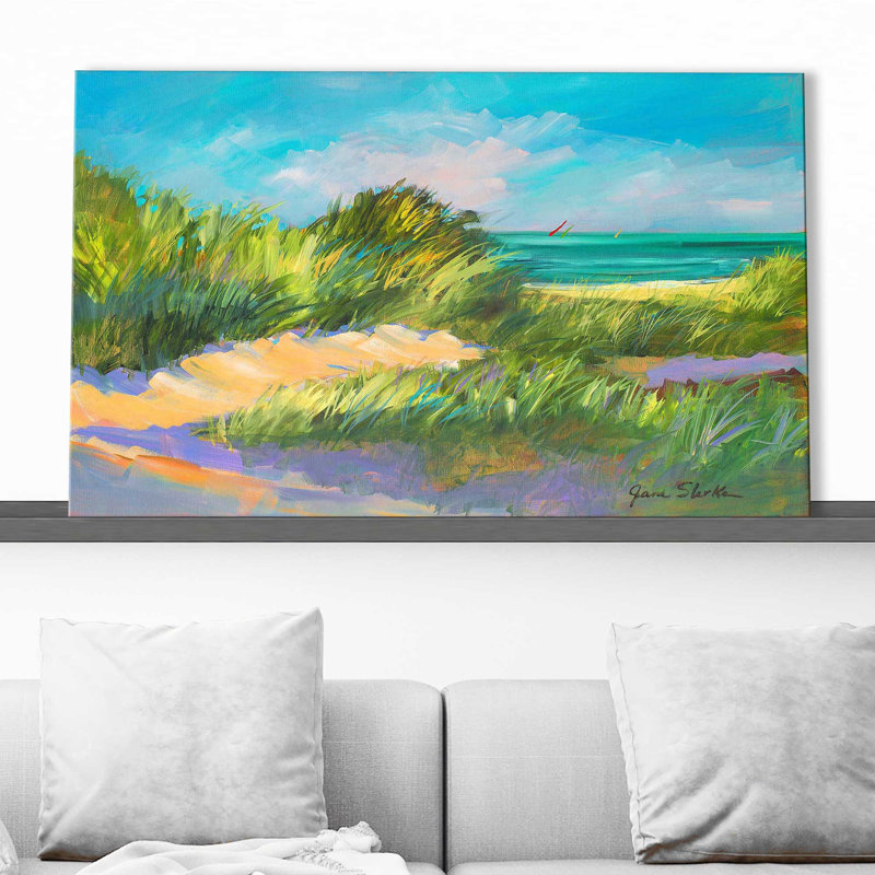 «Blue Grass Breeze II» par - Peinture, Toile tendue, H 28 po x l 48 po x P 1,5 po