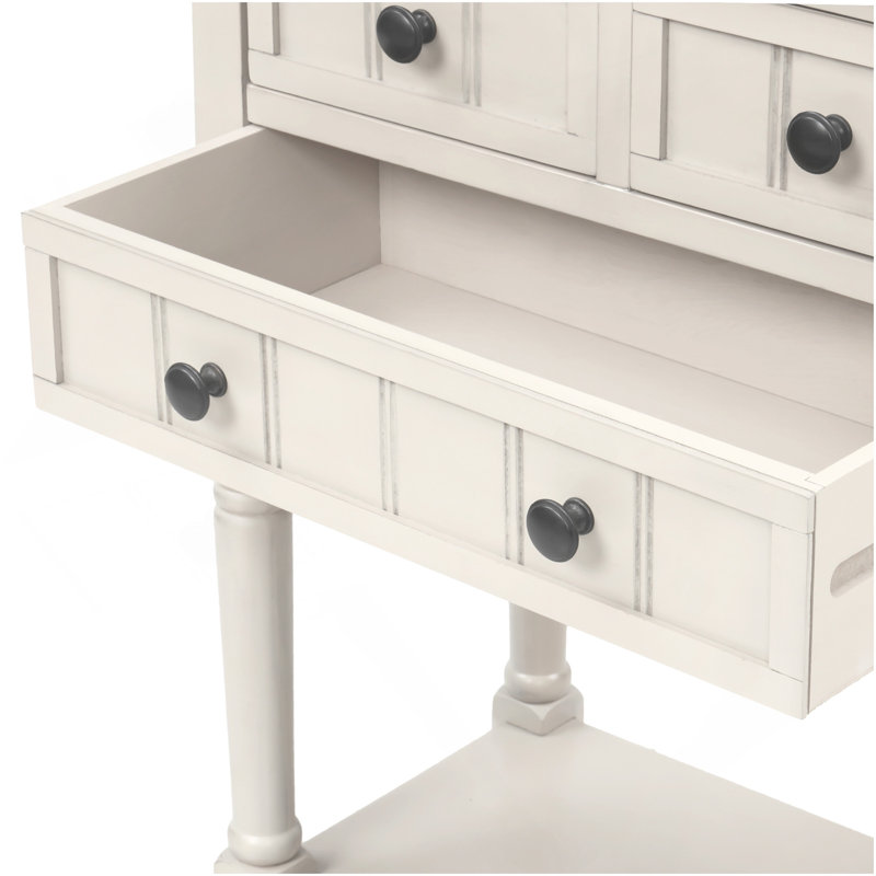 Console étroite, canapé mince avec trois tiroirs de rangement et tablette inférieure (blanc ivoire), Ivoire blanc