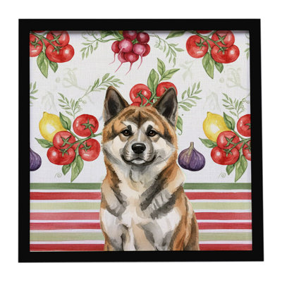 «Brindle Akita Légumes», impression sur métal encadrée