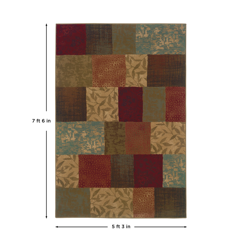 Tapis géométrique vert / rouge Geovany, Rectangle 5 pi 3 po x 7 pi 6 po