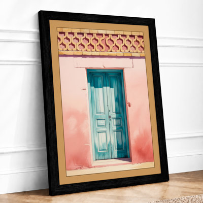 Turquoise Door in Pink Vintage - Framed Print