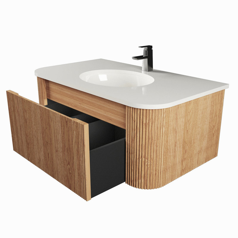 Meuble-lavabo mural 36 po avec lavabo en marbre artificiel Arcora, Naturel