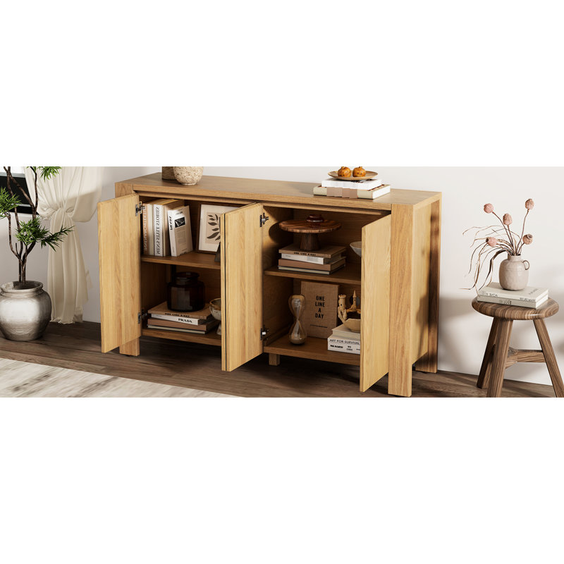 Buffet rétro en bois à 4 portes avec rangement spacieux, aspect vieilli et patins réglables pour plusieurs espaces de finition de buffet, tablettes, cuisine de salle à manger