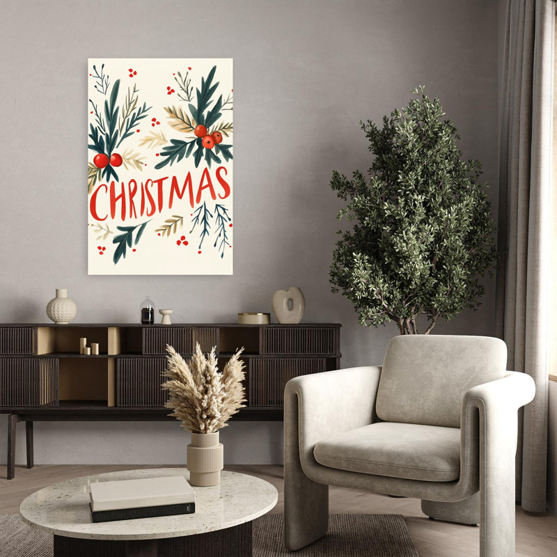 Holiday Greens Rustic Traditional Vintage Nature Winter Wall Art Print 1 Piece Wrapped Canvas Wall Art, 91.44cm H x 60.96cm W