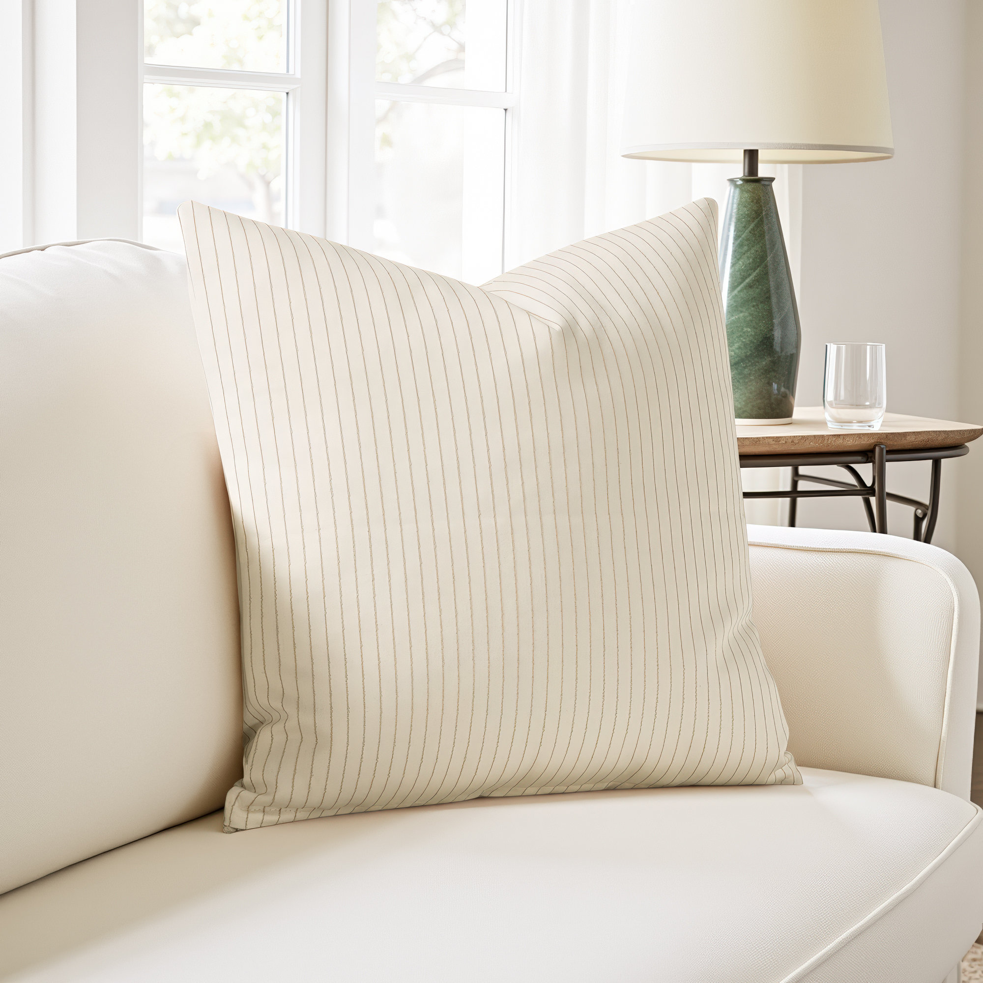 Hadwyn Geometric Cotton Throw Pillow, Chambray, Feather, Square 20"