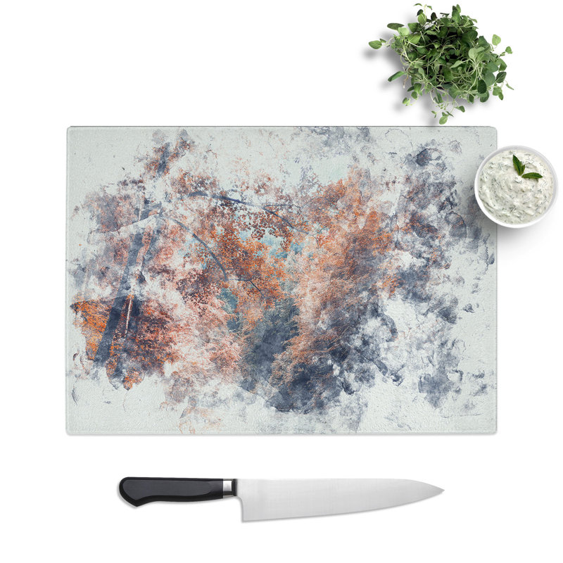 Tempered Glass Stream Behind the Red Trees Chopping Board, 28.5 cm x 39 cm