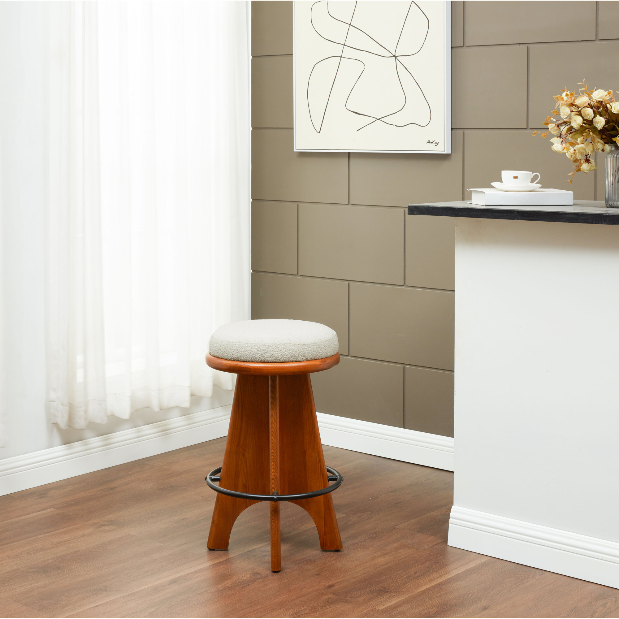 Tyrian Round Stool, Counter Stool (26” Seat Height), Walnut