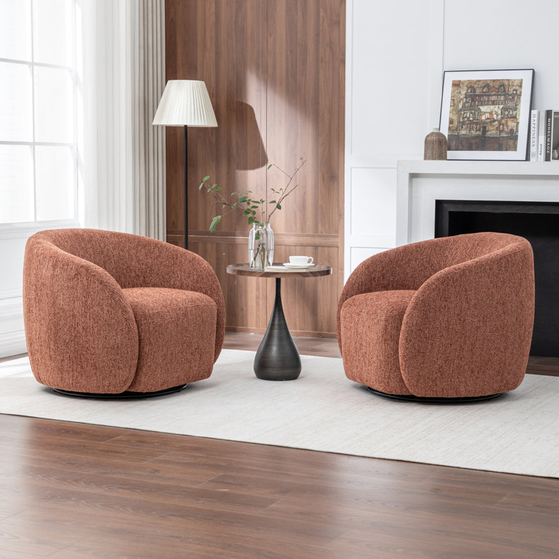 Aunna Upholstered Swivel Barrel Chair, Orange