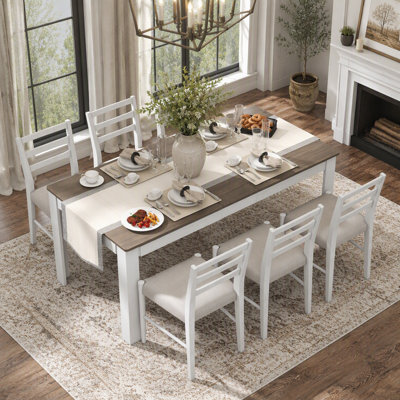 Ensemble de table de salle à manger en bois 7 pièces Farmhouse