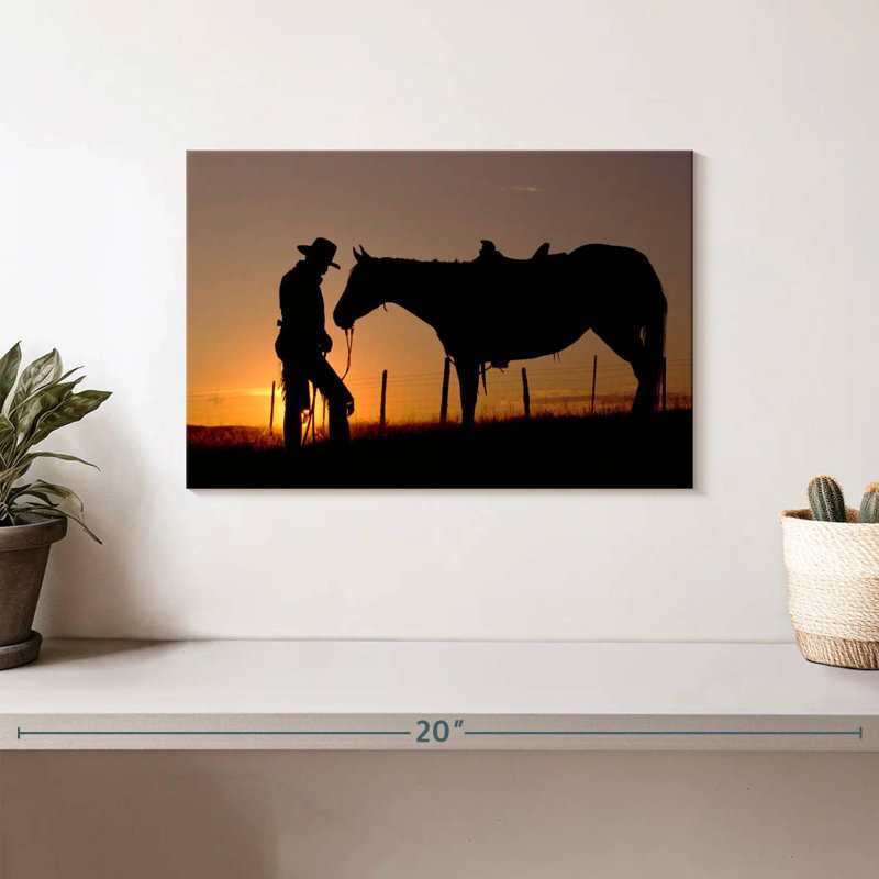 Lelar Cowboy debout avec son cheval, H 8 po x l 12 po