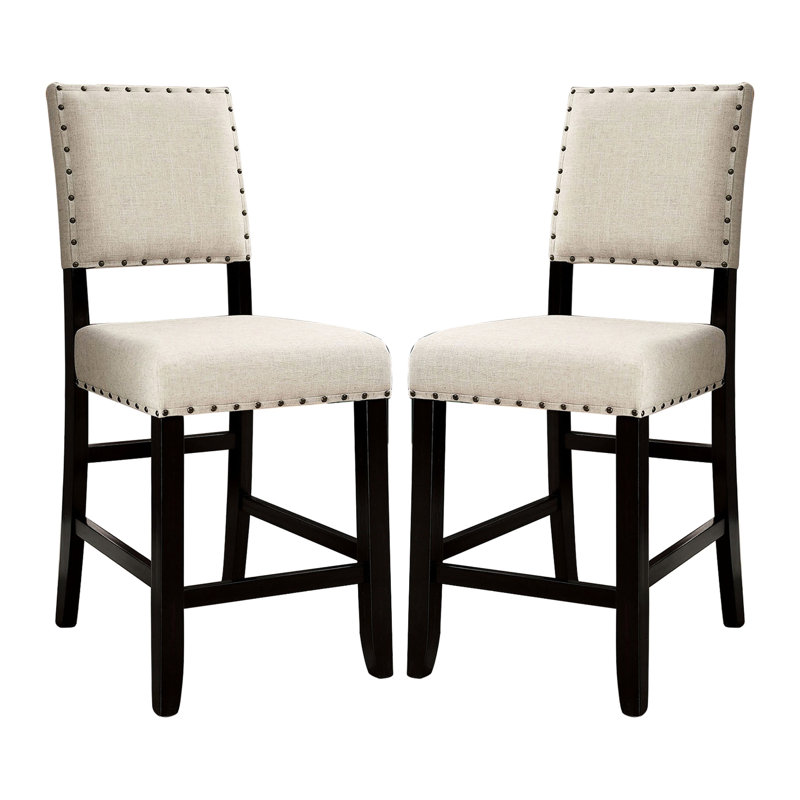 2 chaises à hauteur de comptoir au style gracieux, noir antique et beige avec détails fins