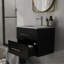 Ensemble de meuble-lavabo mural 24 po avec lavabo, deux tiroirs, lavabo en céramique, assemblage facile, poignée longue en métal doré, 2 tiroirs de rangement, noir brillant-122599386