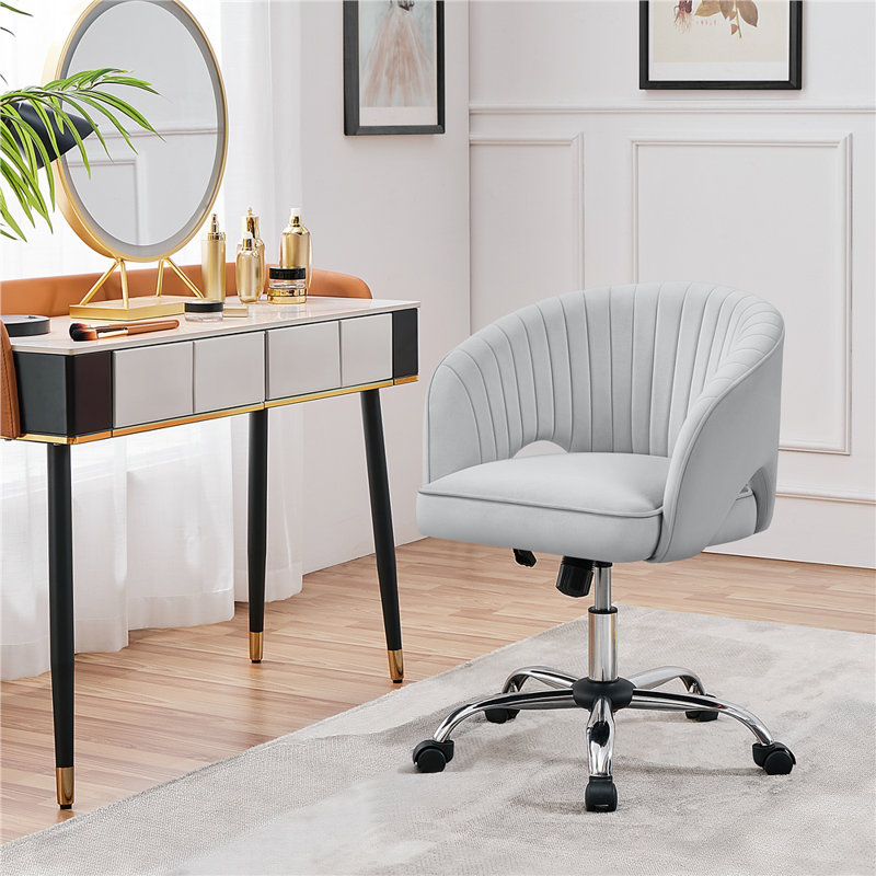 Swivel Office Task Chair with Adjustable Height and Padded Cushion, Velvet Light Grey