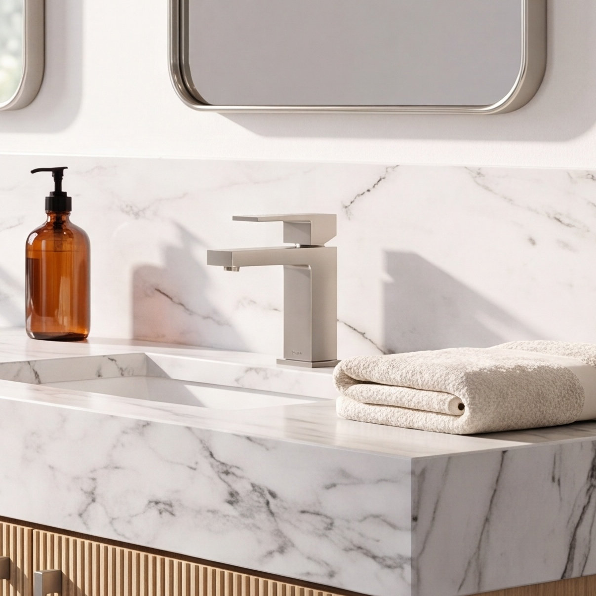 Modern Single-Handle Bathroom Faucet with Drain, Brilliance Stainless