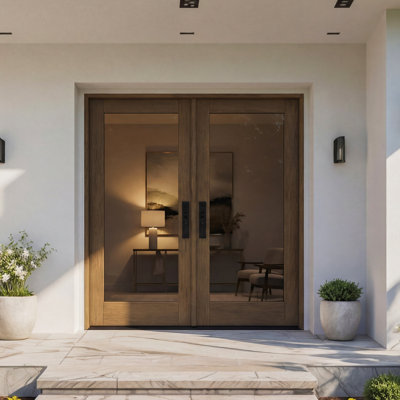 G101-SW-80_2 | 74.5" x 82" Double Door, RTA Prehung Exterior, Full Lite, Unfinished Mahogany Wood