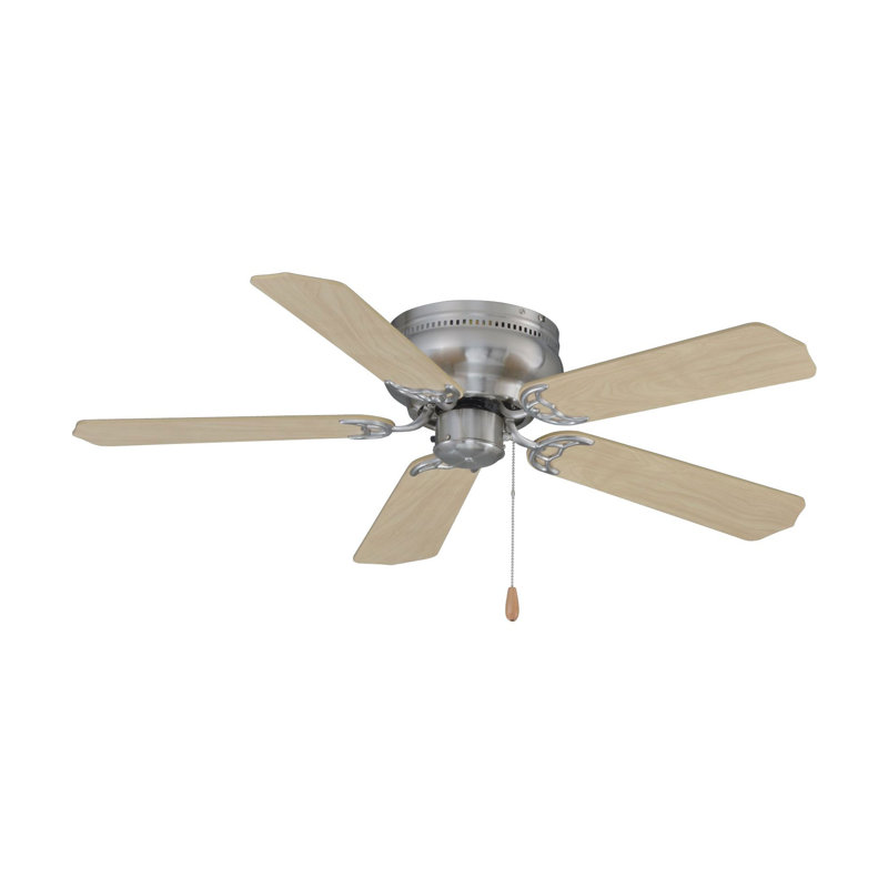 Aaliyah 52" 5-Blade Hugger Indoor Ceiling Fan, Beige Wood, No, Brushed Nickel