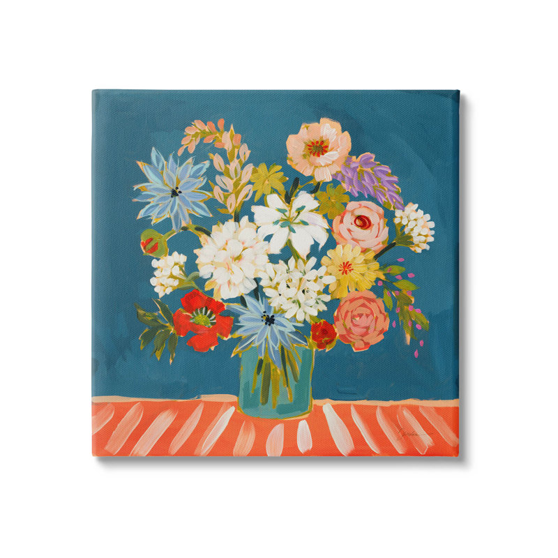 Art moderne sur toile, "Modern Mixed Vivid Flowers" par Liz Jardine, H 17 po x l 17 po x P 1,5 po