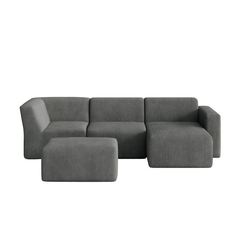 4 Seater Corduroy Seating Component, Right Hand Facing, Grey Corduroy